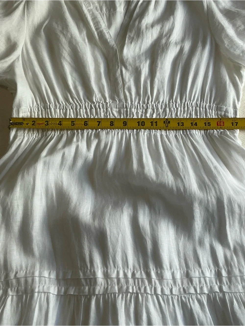 Quince White 100% Linen Smocked Tiered Midi Dress L Cottagecore Summer Boho - Picture 14 of 15